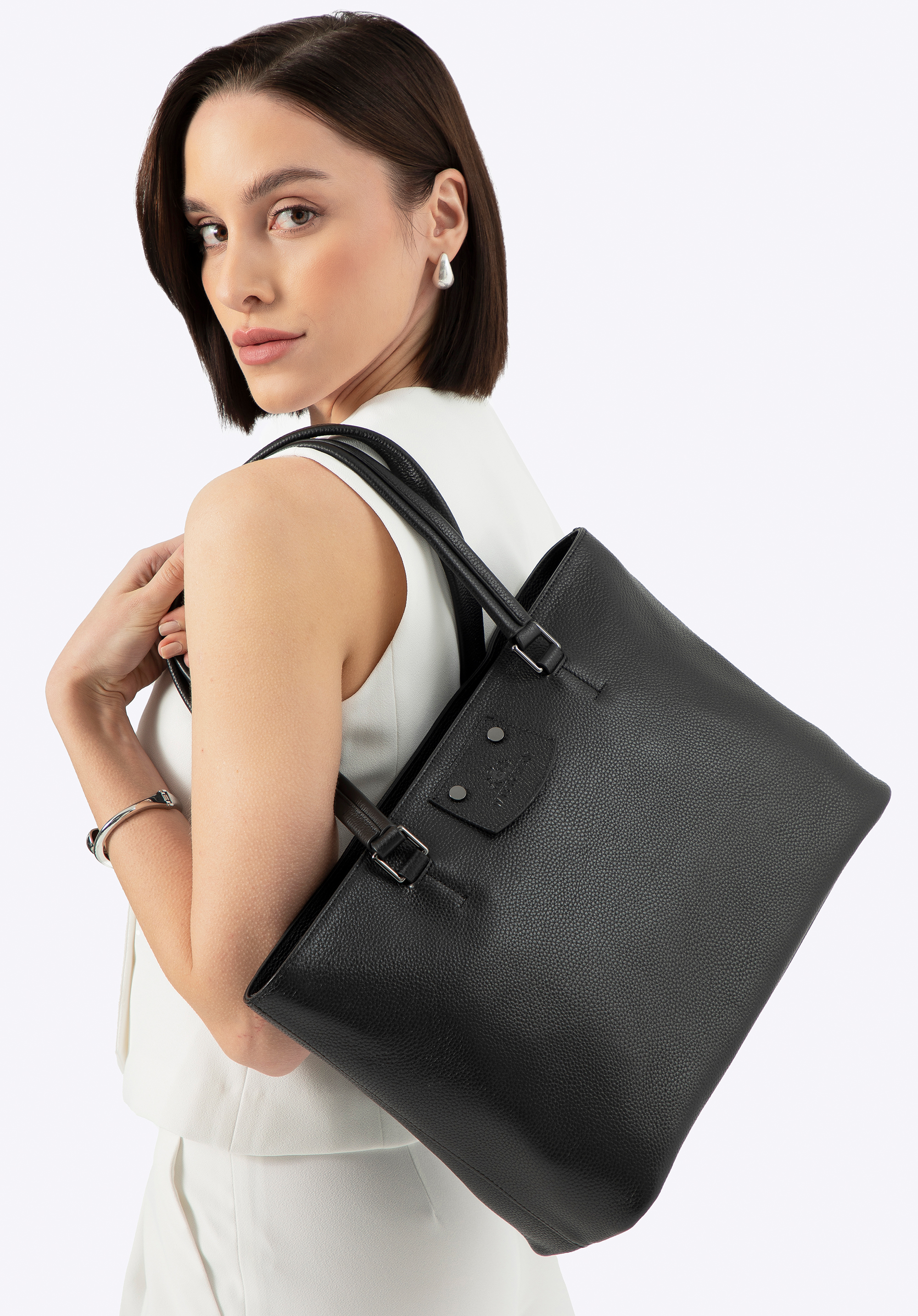 Dámská kožená shopper taška, černo-zlatá, 100-4E-621-1G, Obrázek 1