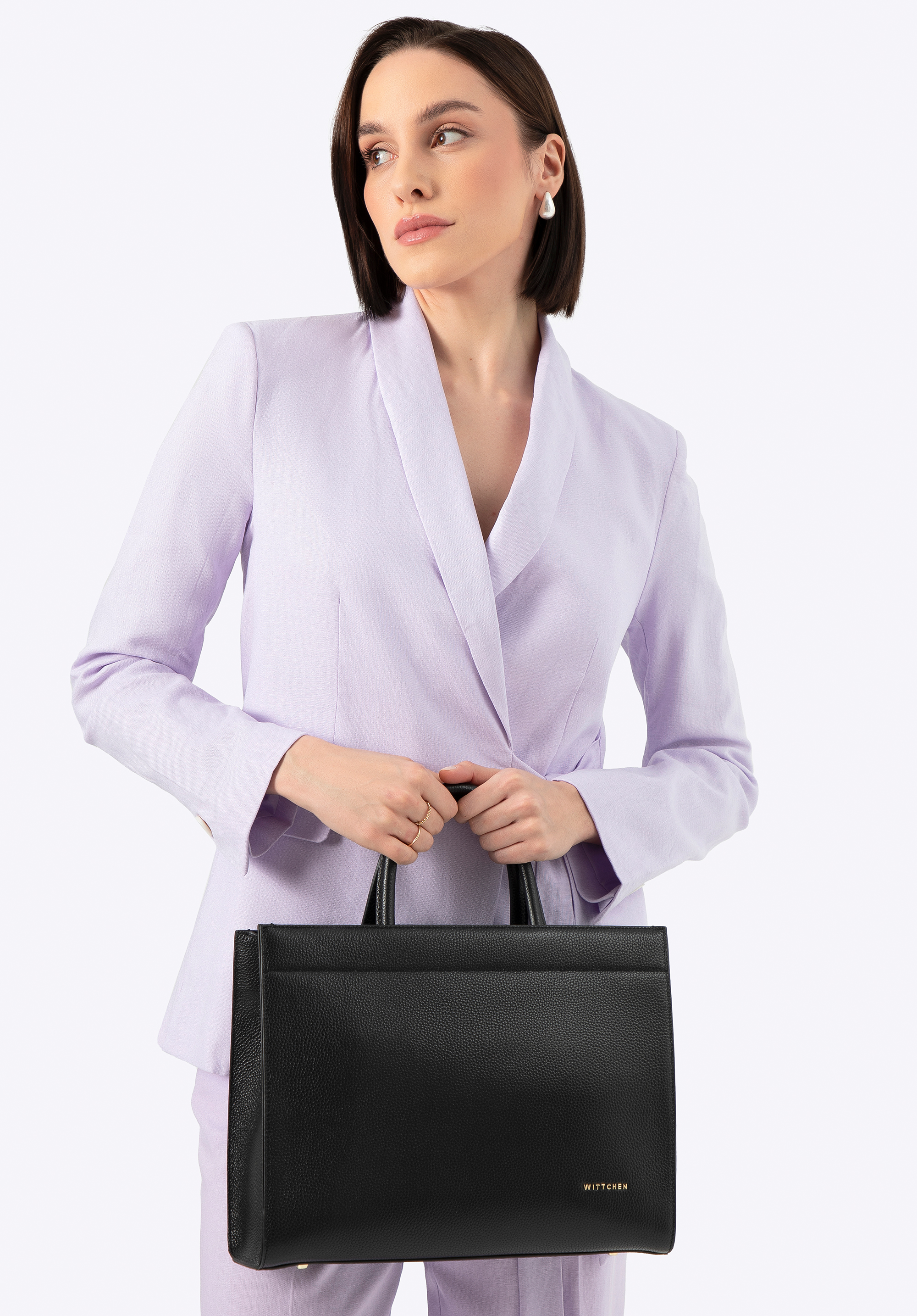 Dámská nákupní taška z kůže se saffiano texturou, černo-zlatá, 100-4E-619-1G, Obrázek 1