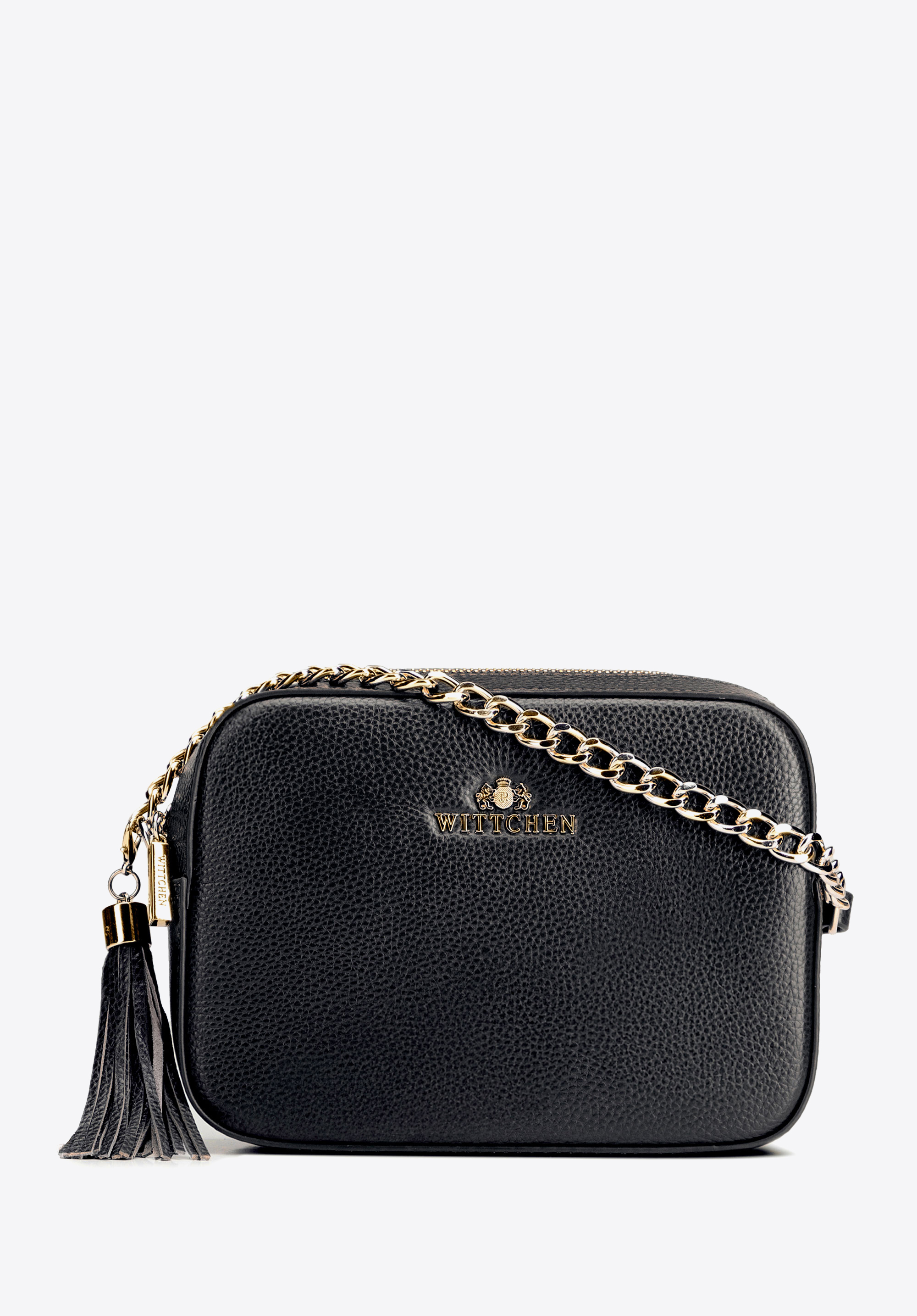 Dámská řetízková kožená crossbody kabelka, černo-zlatá, 29-4E-015-1G, Obrázek 1