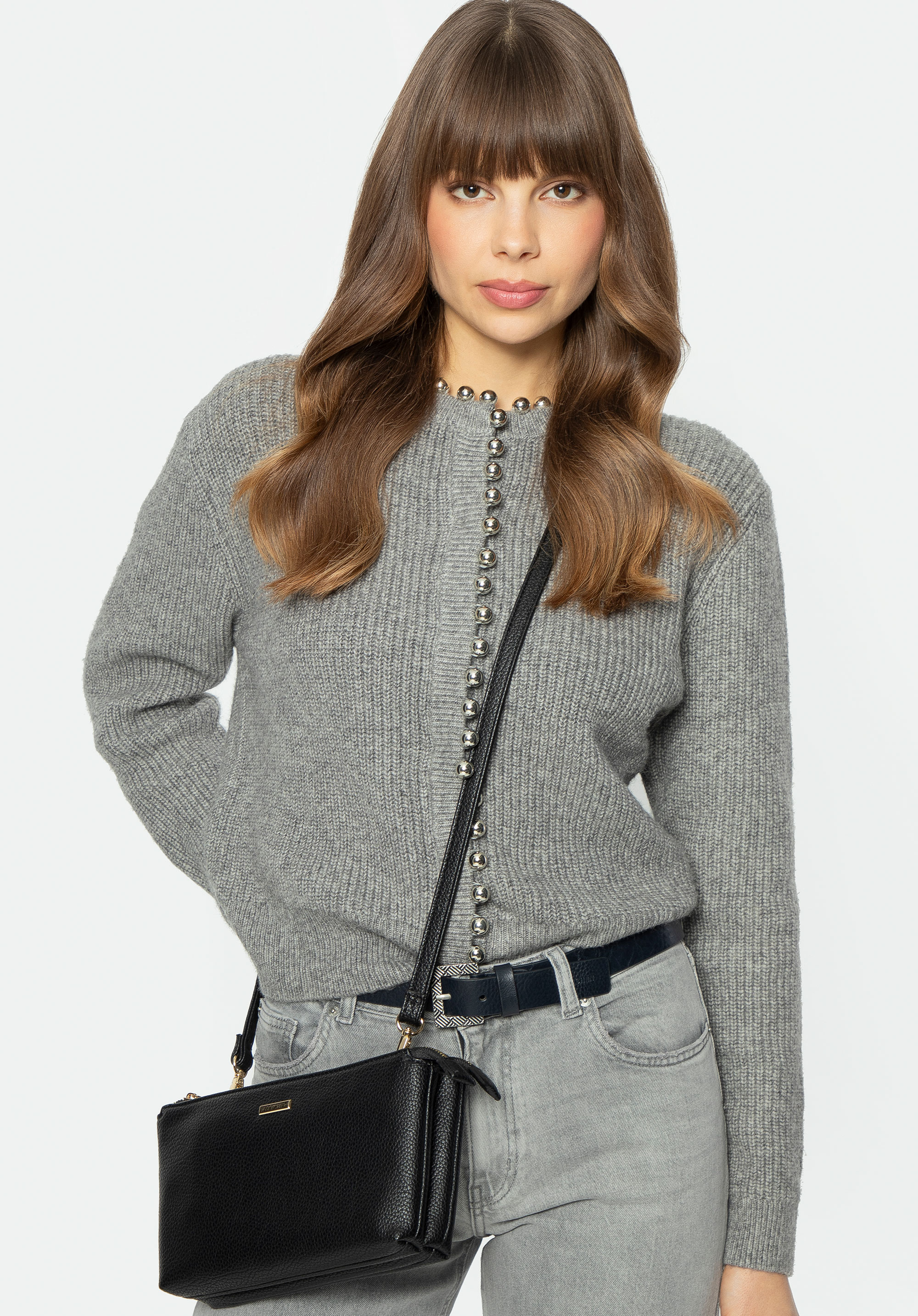 Dvoukomorová crossbody kabelka z umělé kůže, černo-zlatá, 29-4Y-607-1G, Obrázek 1