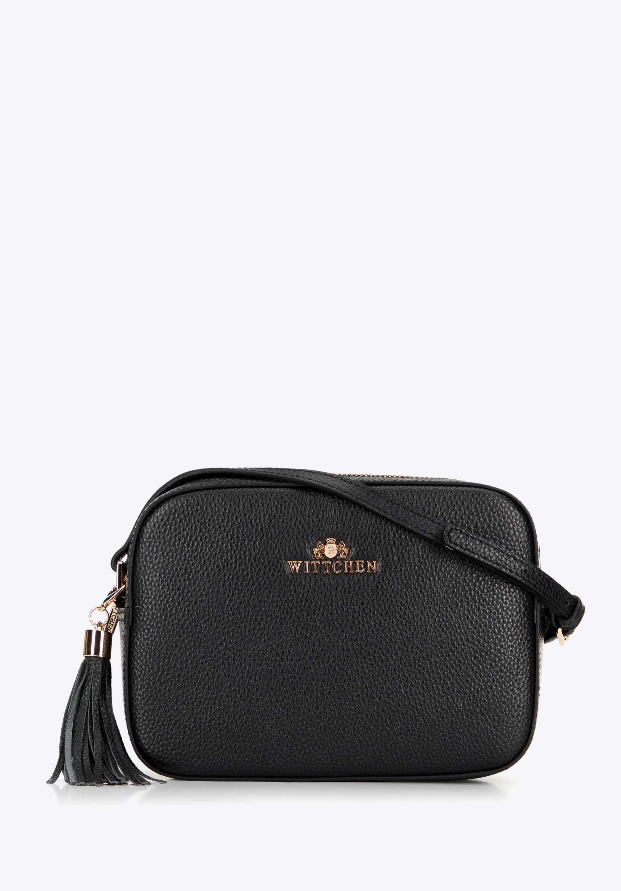 Kožená crossbody kabelka ve tvaru krabice, černo-zlatá, 29-4E-014-1G, Obrázek 1