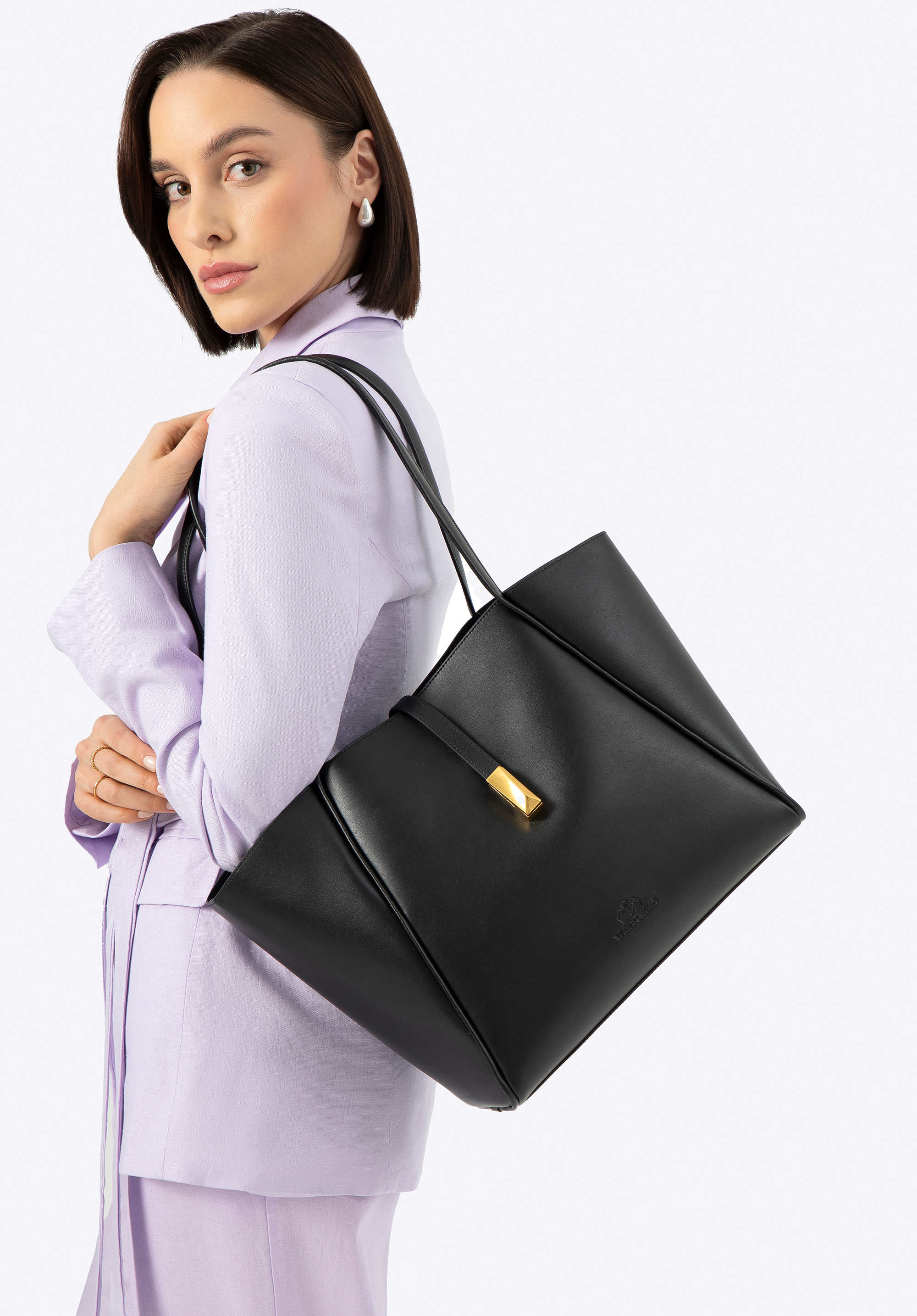 Dámská kožená kabelka s odnímatelnou kapsou, černo-zlatá, 100-4E-201-1G, Obrázek 1