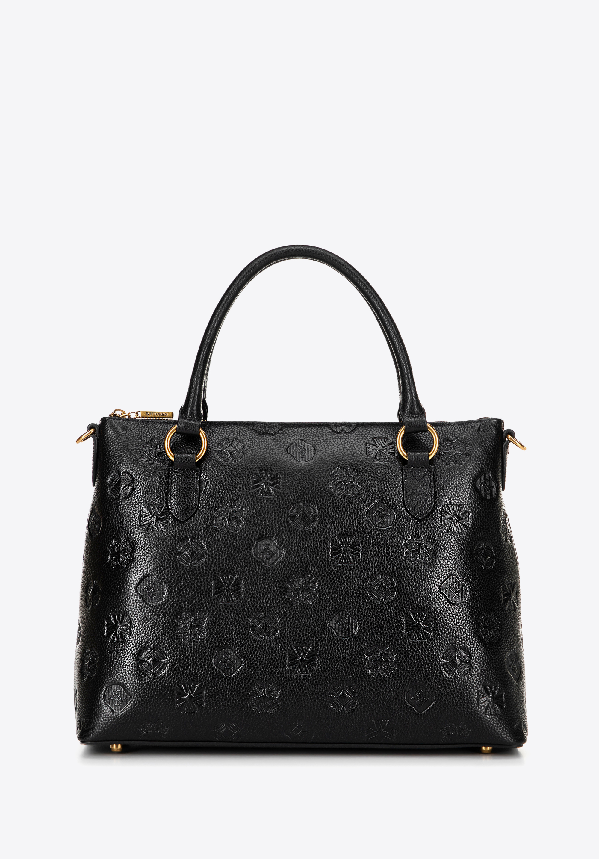 Kožená nákupní taška s vyraženým podpisem, černo-zlatá, 100-4E-624-1G, Obrázek 1