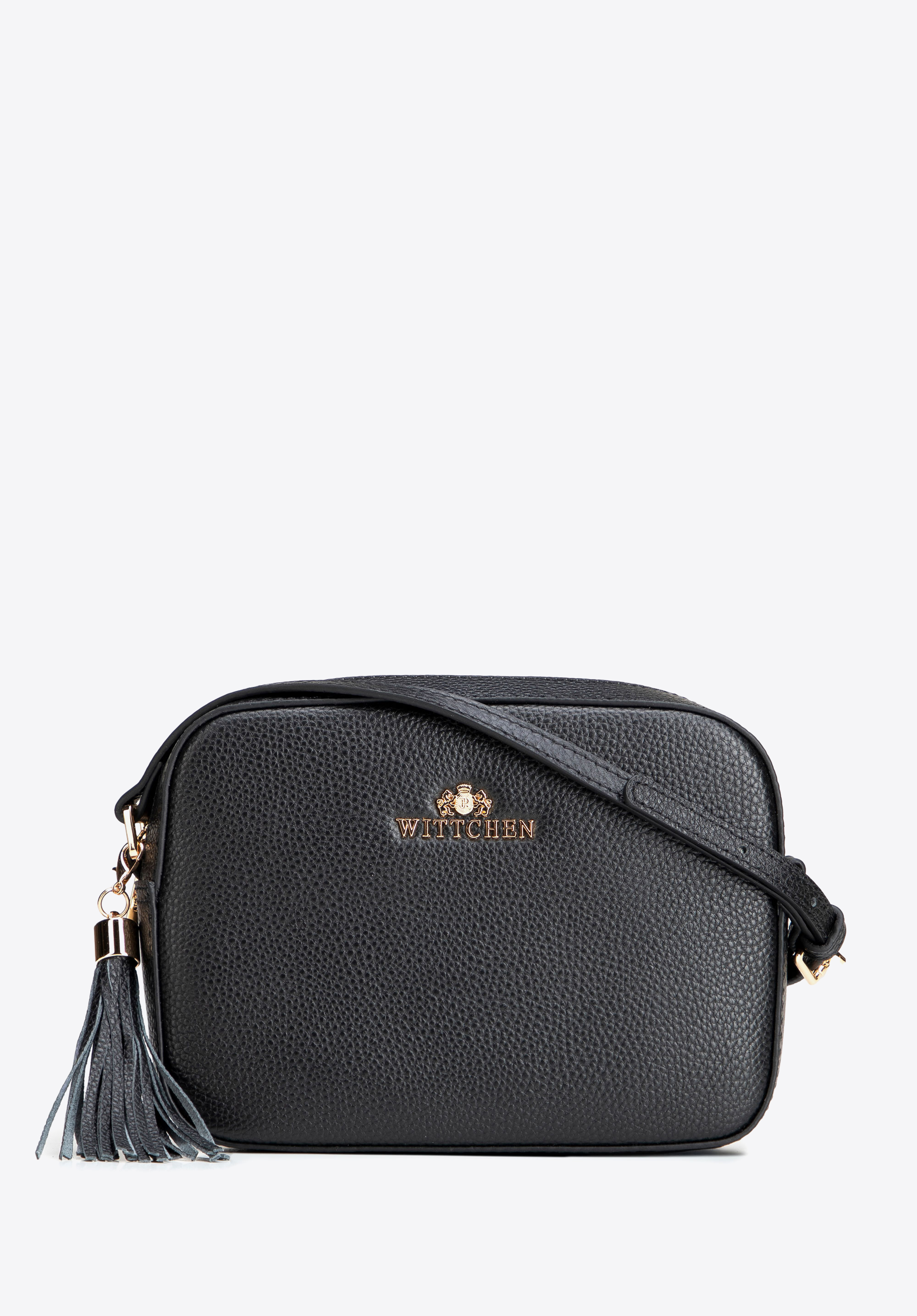 Kožená crossbody kabelka ve tvaru krabice, černo-zlatá, 29-4E-014-1G, Obrázek 1