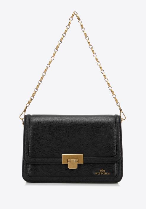 Malá dámská kožená kabelka s ozdobným řetízkem, černo-zlatá, 98-4E-212-9, Obrázek 2