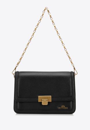 Malá dámská kožená kabelka s ozdobným řetízkem, černo-zlatá, 98-4E-212-1, Obrázek 1