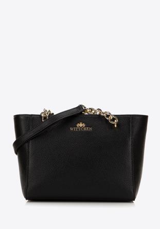 Malá dámská kožená kabelka s řetízkem, černo-zlatá, 98-4E-611-1G, Obrázek 1