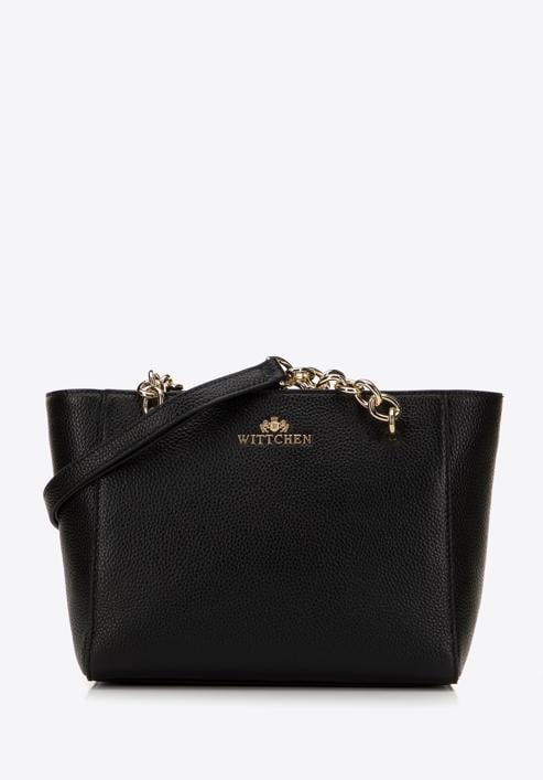 Malá dámská kožená kabelka s řetízkem, černo-zlatá, 98-4E-611-P, Obrázek 1
