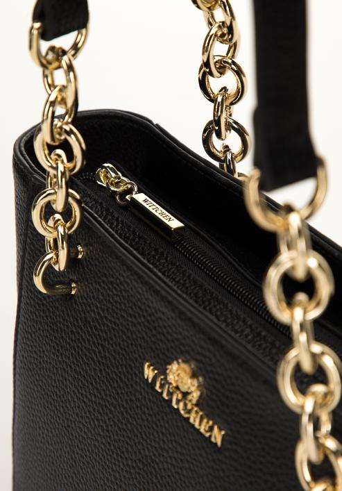 Malá dámská kožená kabelka s řetízkem, černo-zlatá, 98-4E-611-P, Obrázek 5