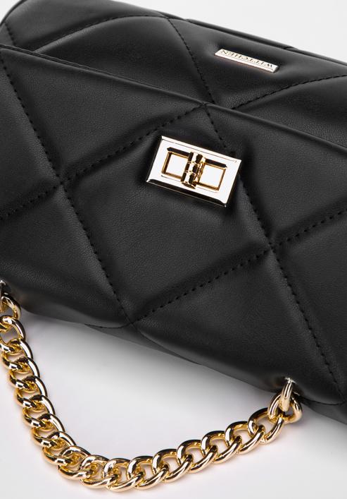 Malá prošívaná dámská kabelka s řetízkem, černo-zlatá, 97-4Y-228-P, Obrázek 4