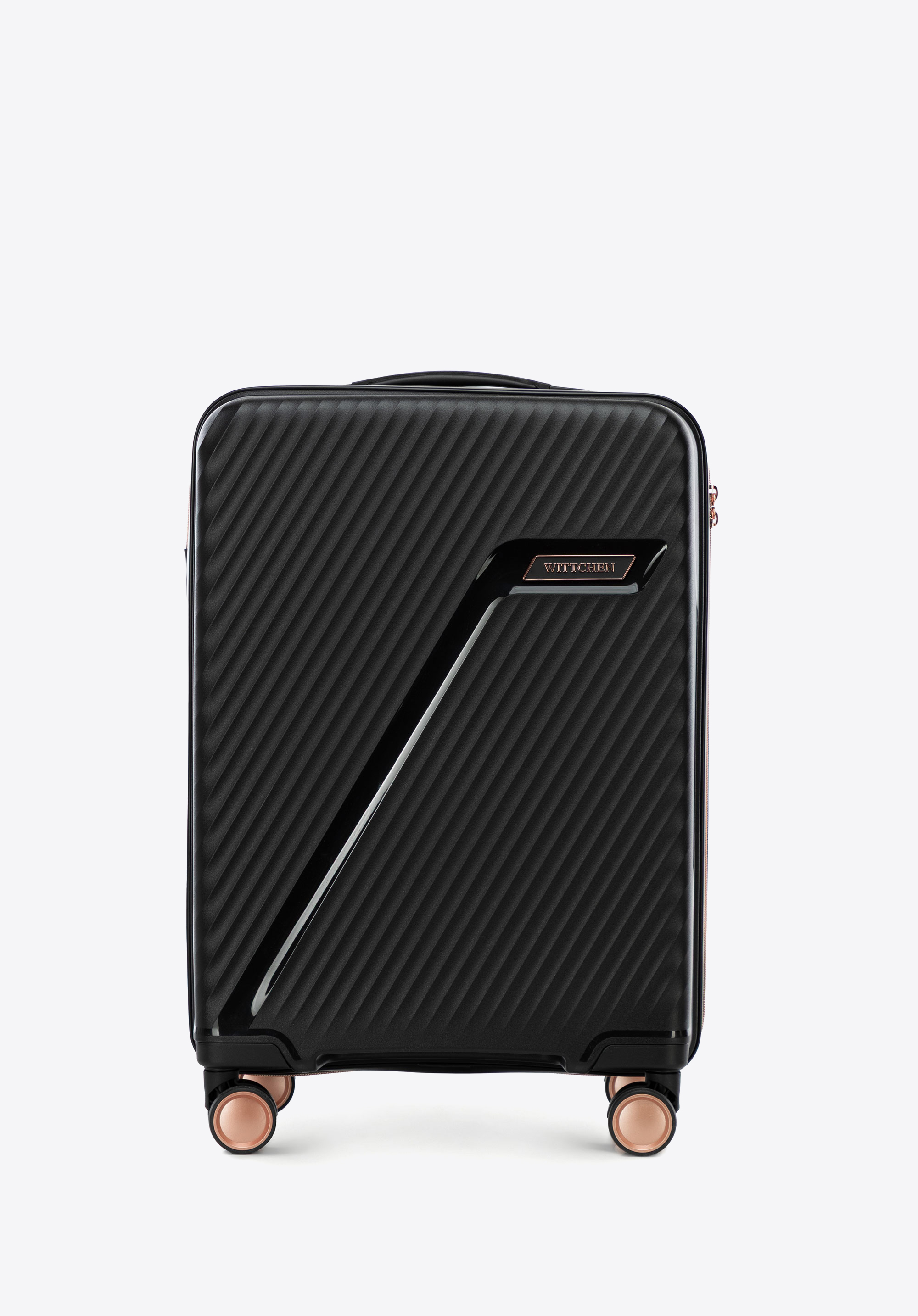 Malý kufr z polypropylenu s diagonálními pruhy, černo-zlatá, 56-3T-501-10G, Obrázek 1