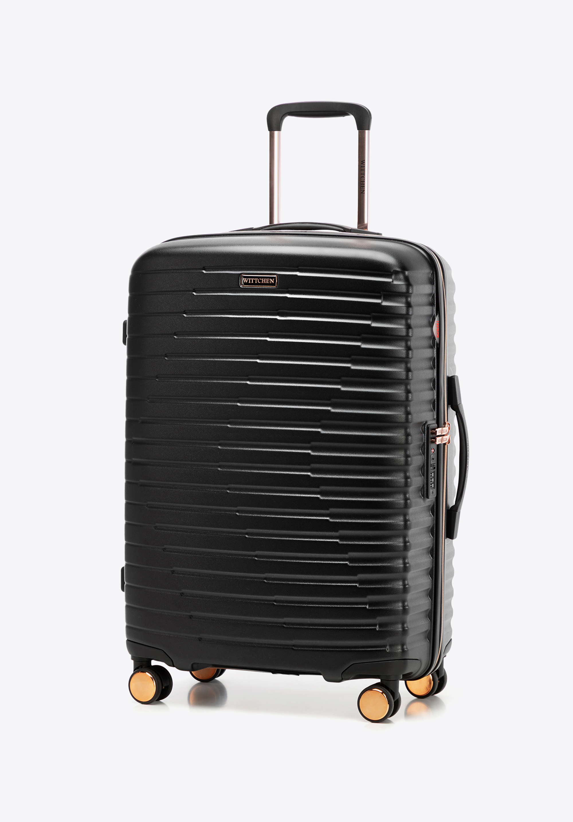 Sada polykarbonátových kufrů s horizontálními žebry, černo-zlatá, 56-3P-61S-10G, Obrázek 1