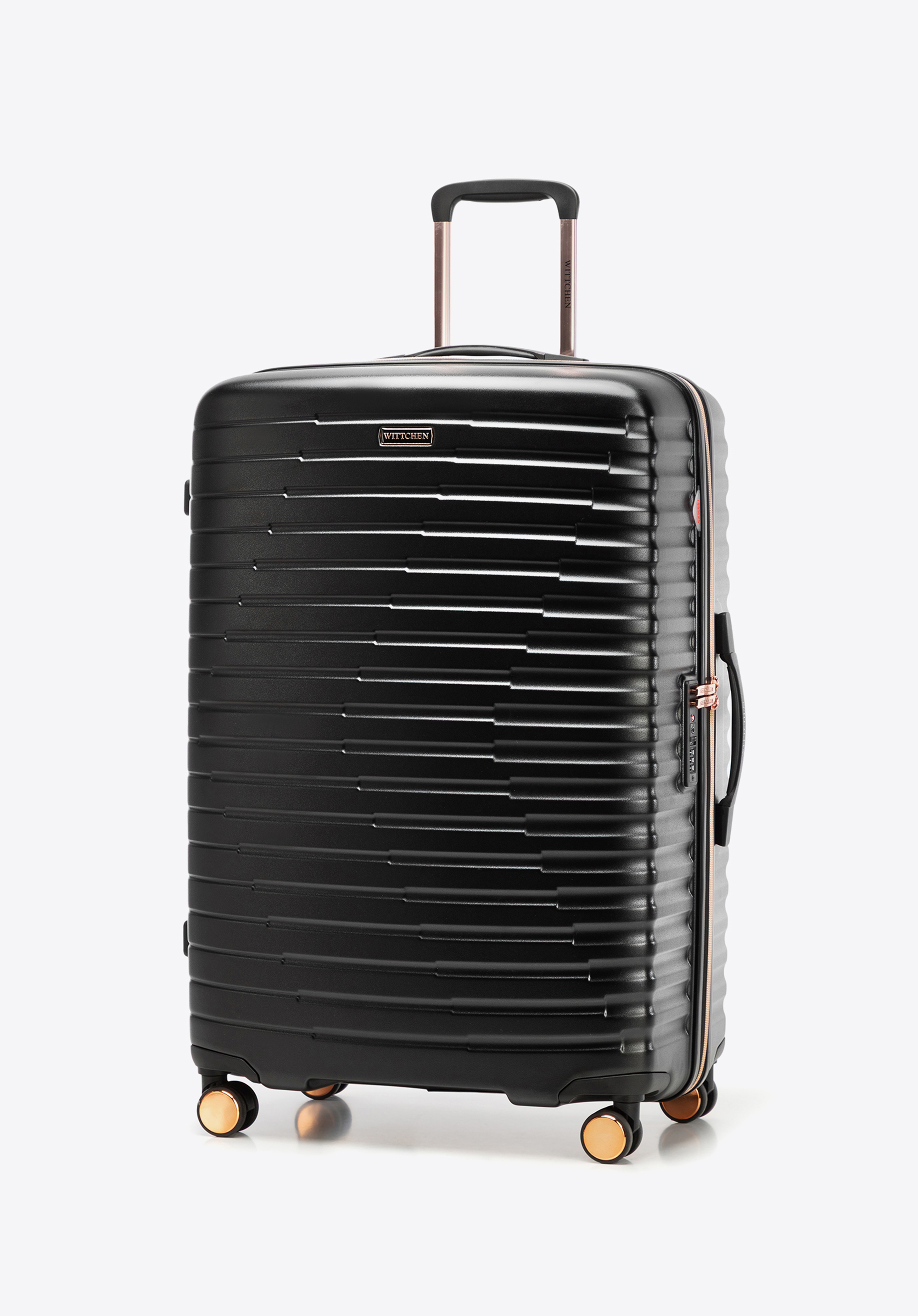 Velký polykarbonátový kufr s vodorovnými žebry, černo-zlatá, 56-3P-613-10G, Obrázek 1