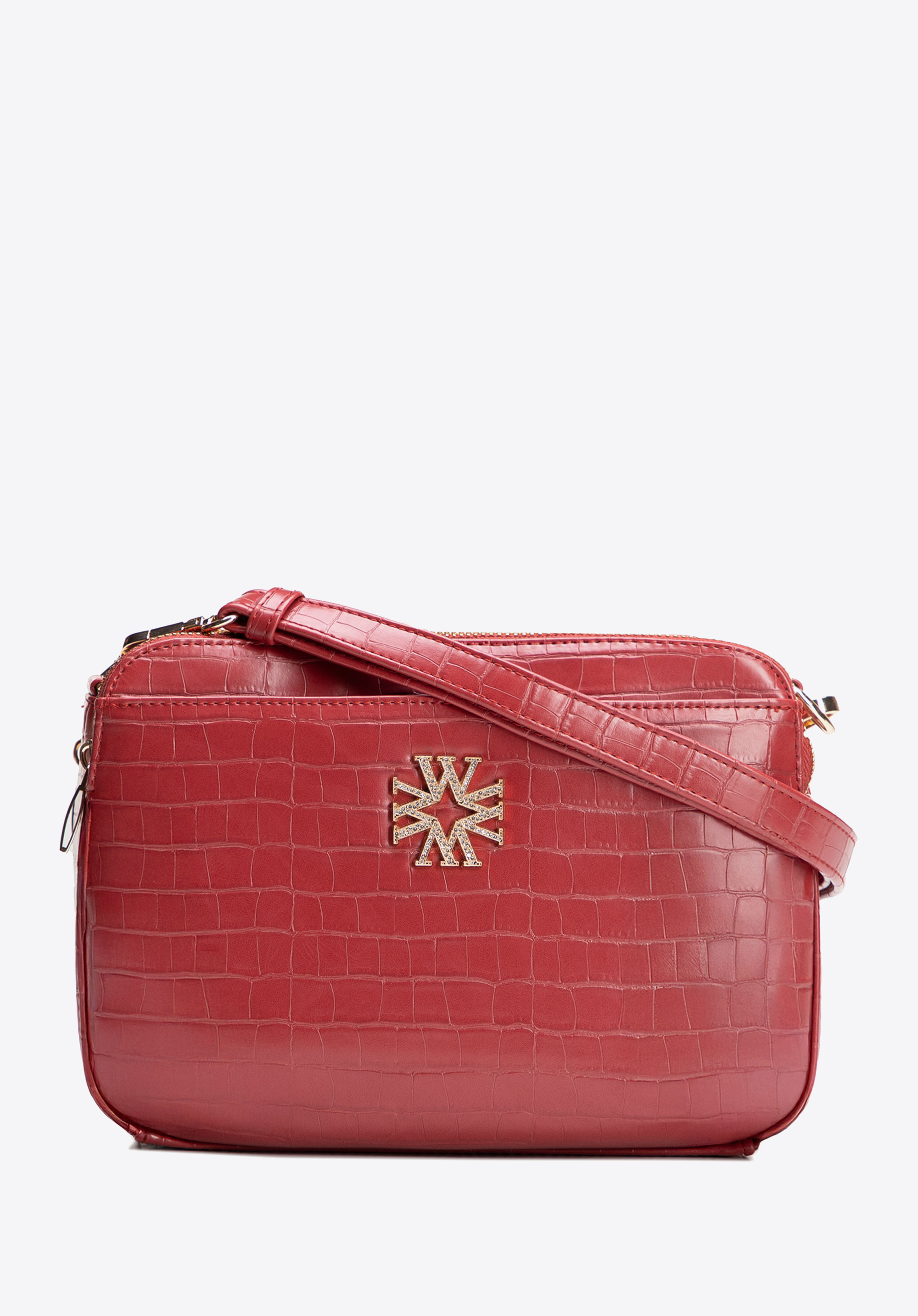 Crossbody kabelka z umělé kůže s efektem Croc, červená, 29-4Y-017-B3, Obrázek 1