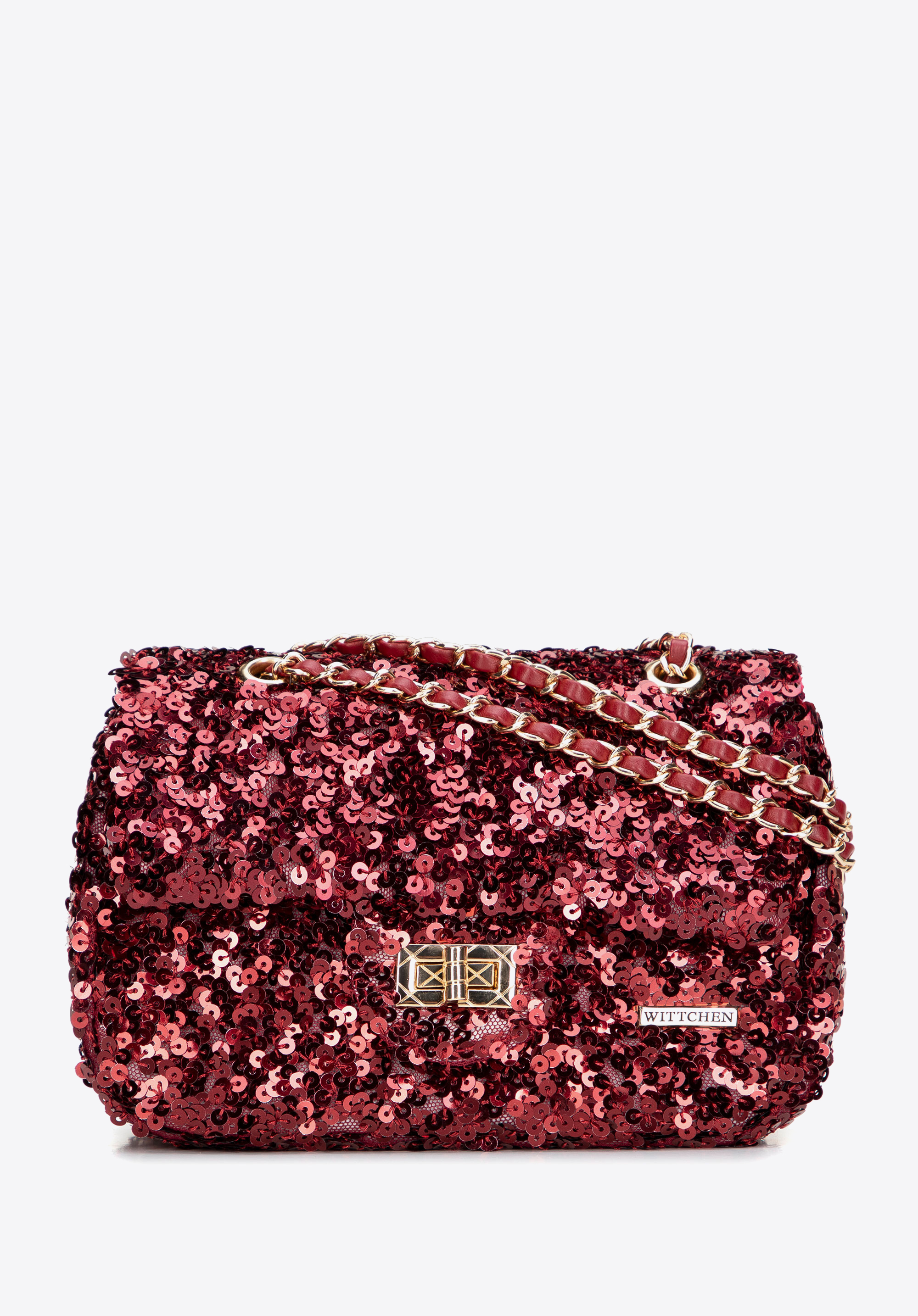 Dámska flitrovaná crossbody kabelka s retiazkovým popruhom, červená, 99-4Y-223-W, Obrázok 1