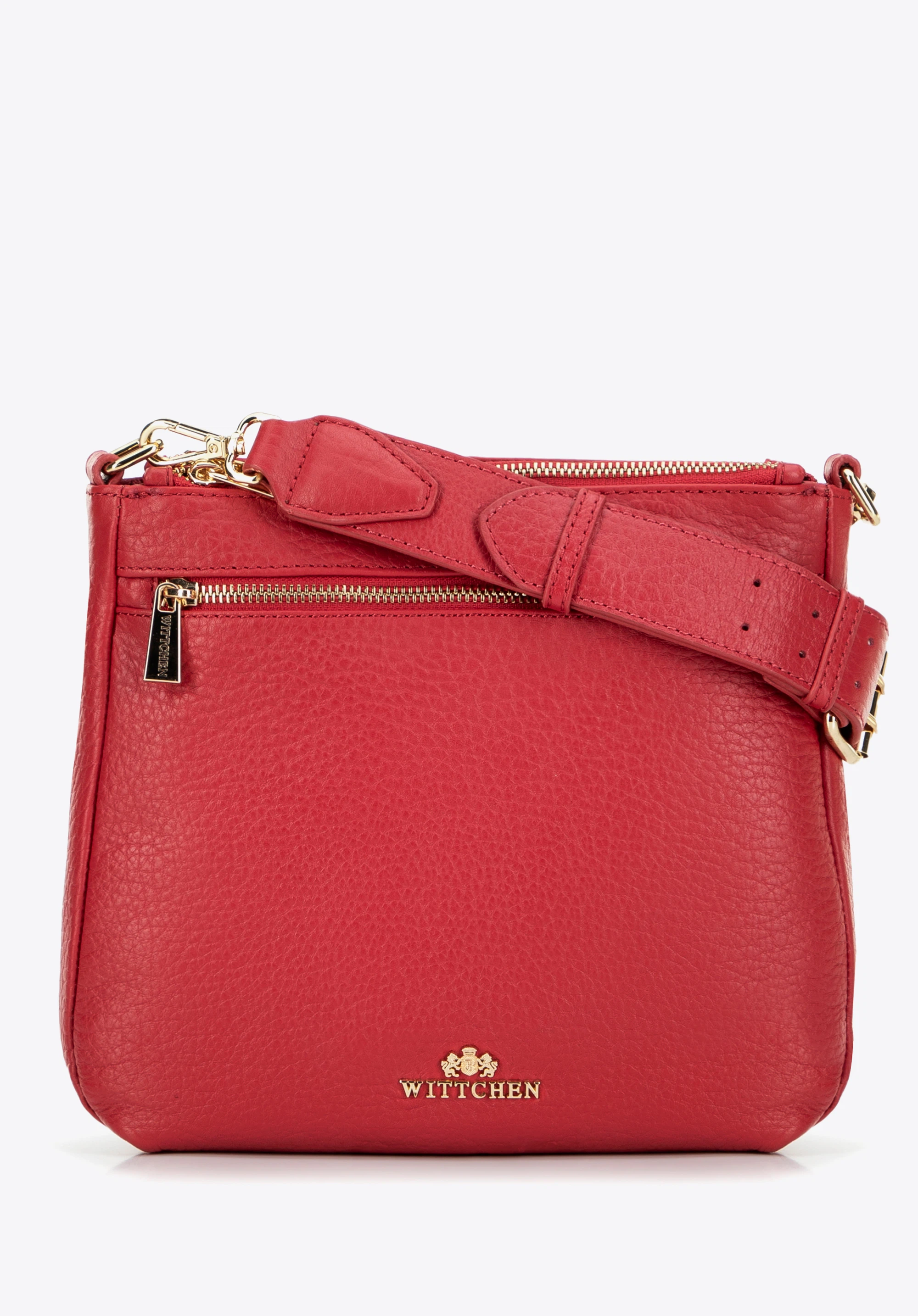 Dámska kožená crossbody kabelka so širokým popruhom cez rameno, červená, 99-4E-014-3, Obrázok 1