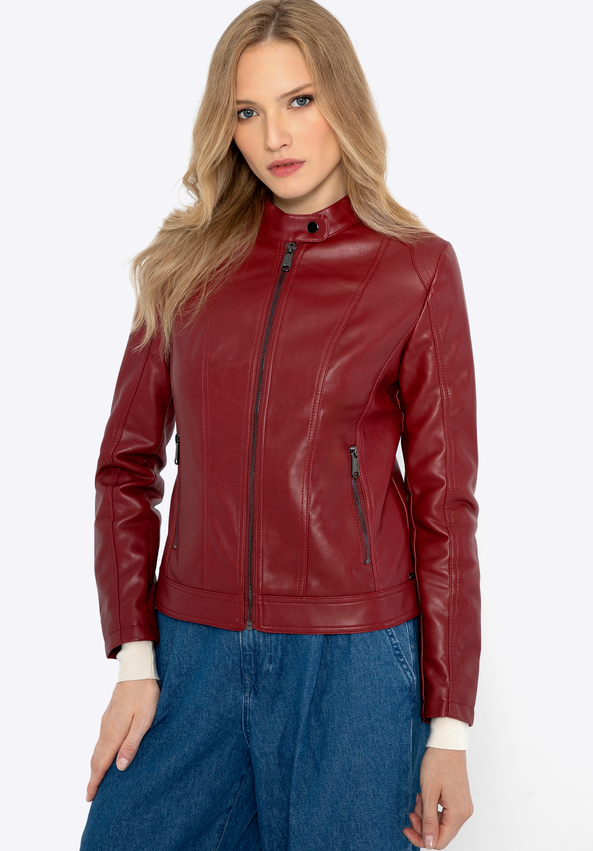 Dámská závodní bunda z umělé kůže, červená, 99-9P-104-3-L, Obrázek 1