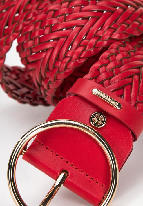 Dámský pletený kožený pásek s kulatou sponou, červená, 98-8D-106-4-M, Obrázek 3
