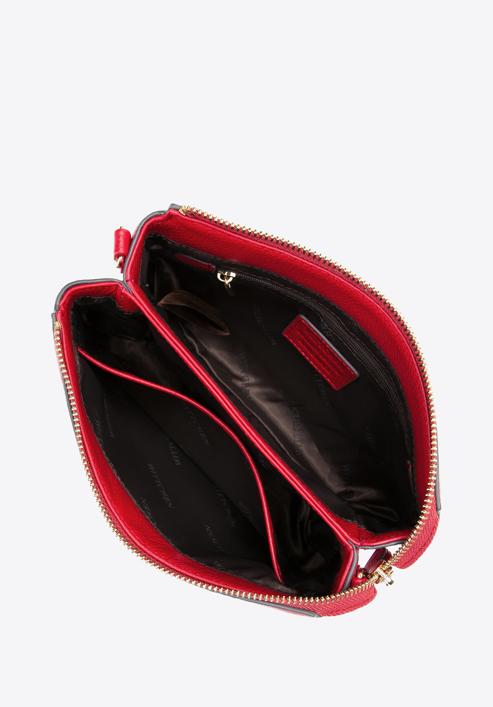 Dvoukomorová kožená kabelka s vyraženým monogramem, červená, 97-4E-627-3, Obrázek 3