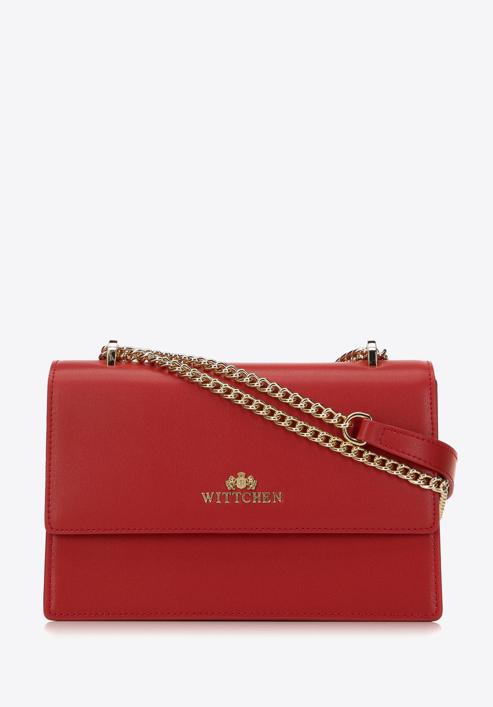 Klasická dámská kožená messenger taška s řetízkem, červená, 98-4E-624-0S, Obrázek 1