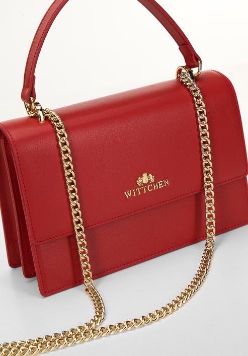Klasická dámská kožená messenger taška s řetízkem, červená, 98-4E-624-6, Obrázek 5