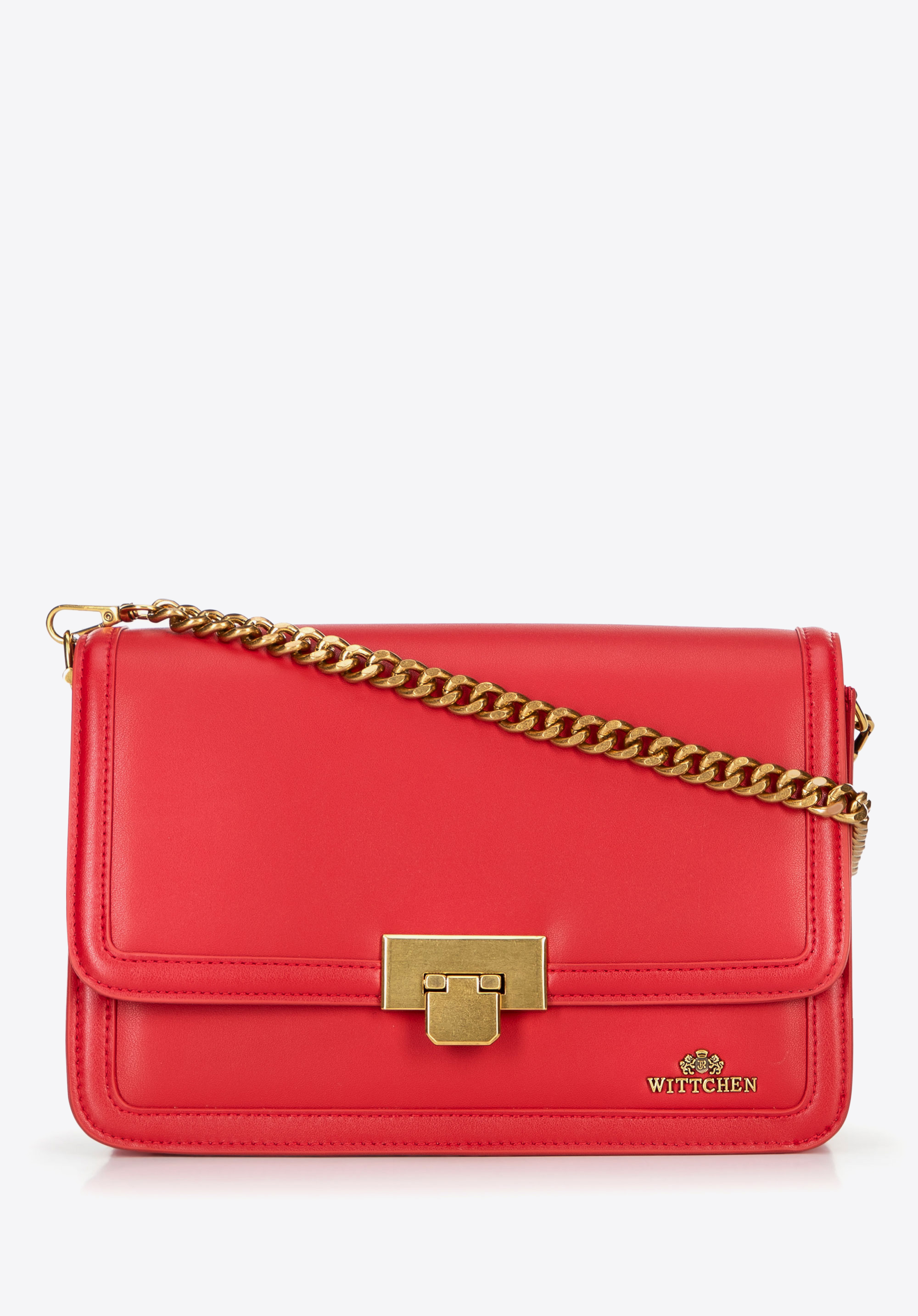 Kožená crossbody kabelka s odnímatelným řetízkovým popruhem, červená, 100-4E-207-3, Obrázek 1