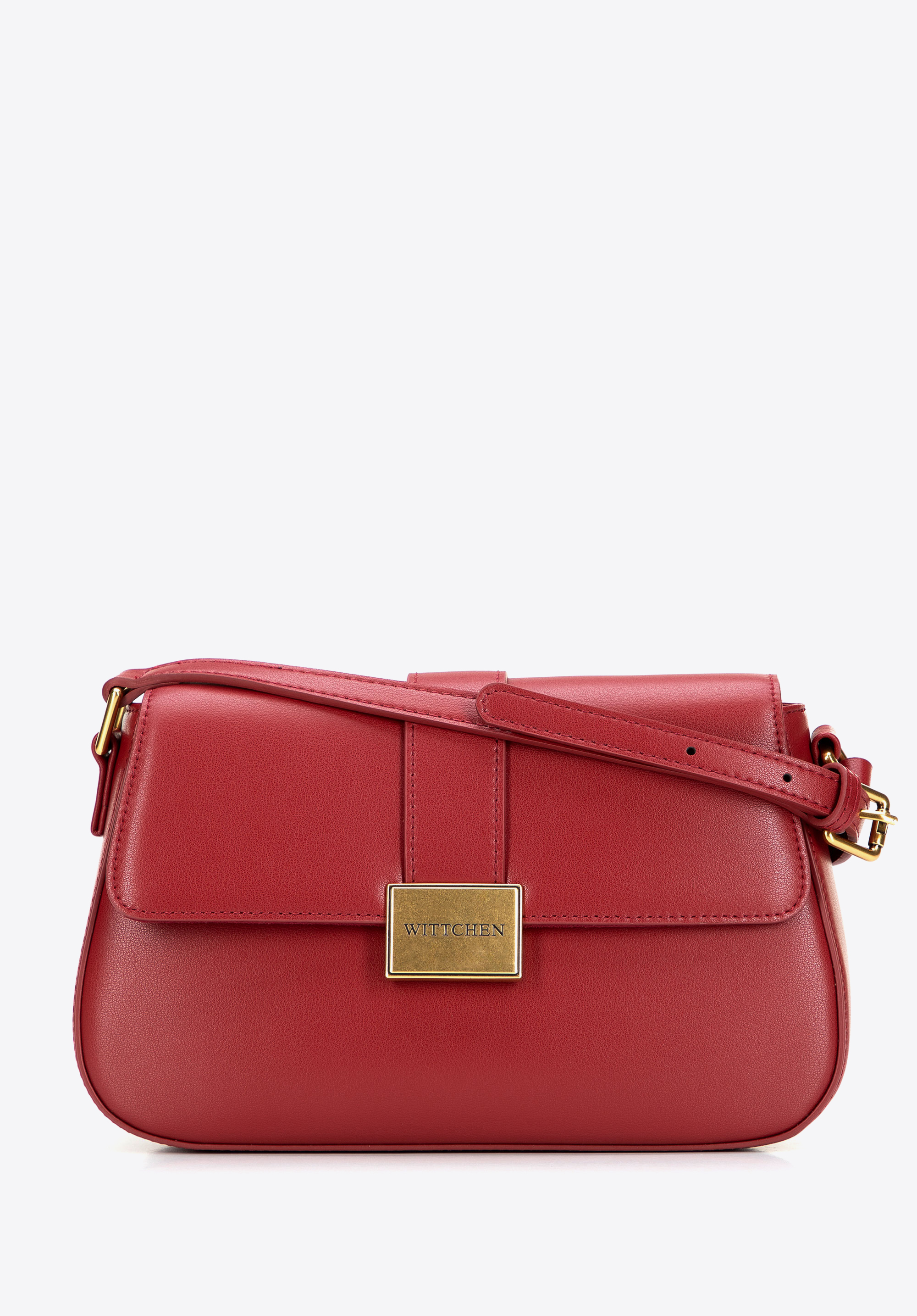 Malá kožená crossbody kabelka s ozdobnou sponou, červená, 101-4E-614-3, Obrázek 1