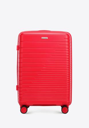 Střední kufr vyroben z polypropylenu s lesklými pruhy, červená, 56-3T-162-35, Obrázek 1