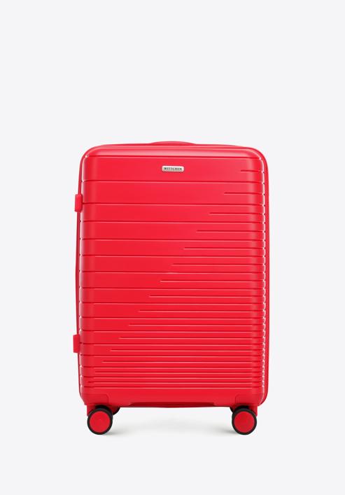 Střední kufr vyroben z polypropylenu s lesklými pruhy, červená, 56-3T-162-10, Obrázek 1