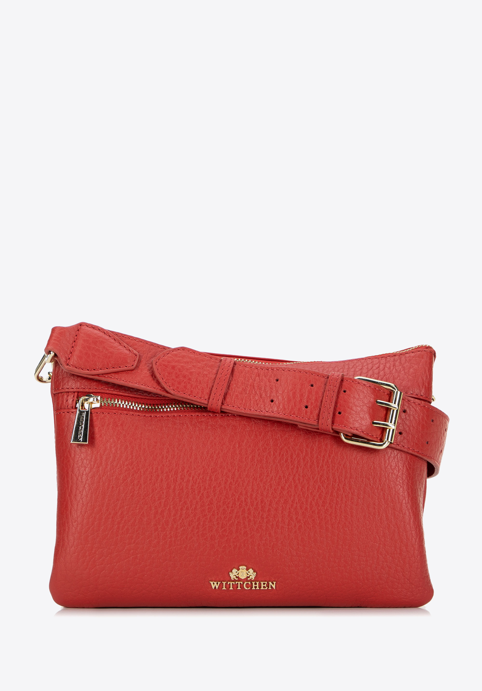 Tříkomorová kožená crossbody kabelka, červená, 99-4E-013-3, Obrázek 1