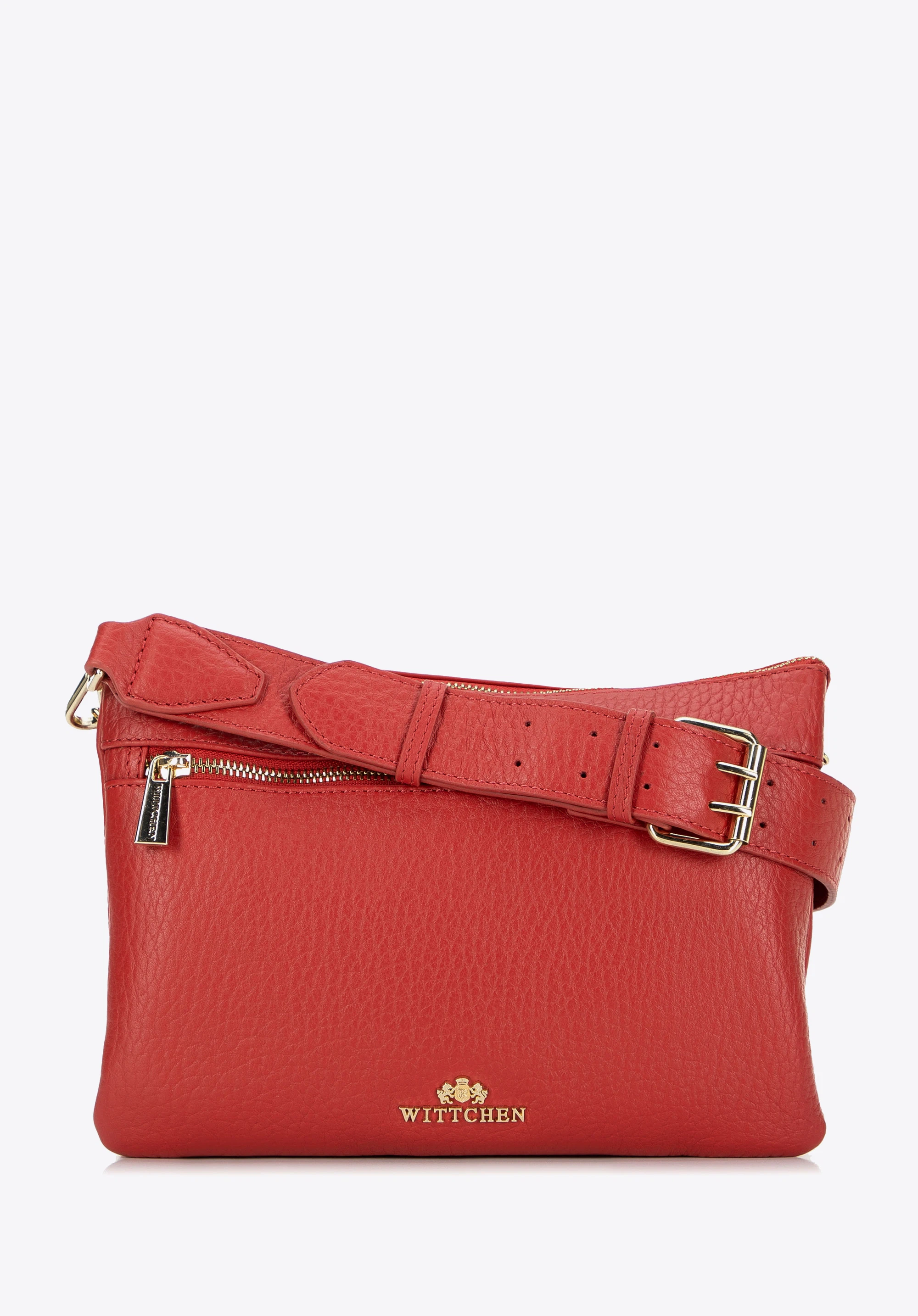 Trojkomorová kožená crossbody kabelka, červená, 99-4E-013-3, Obrázok 1