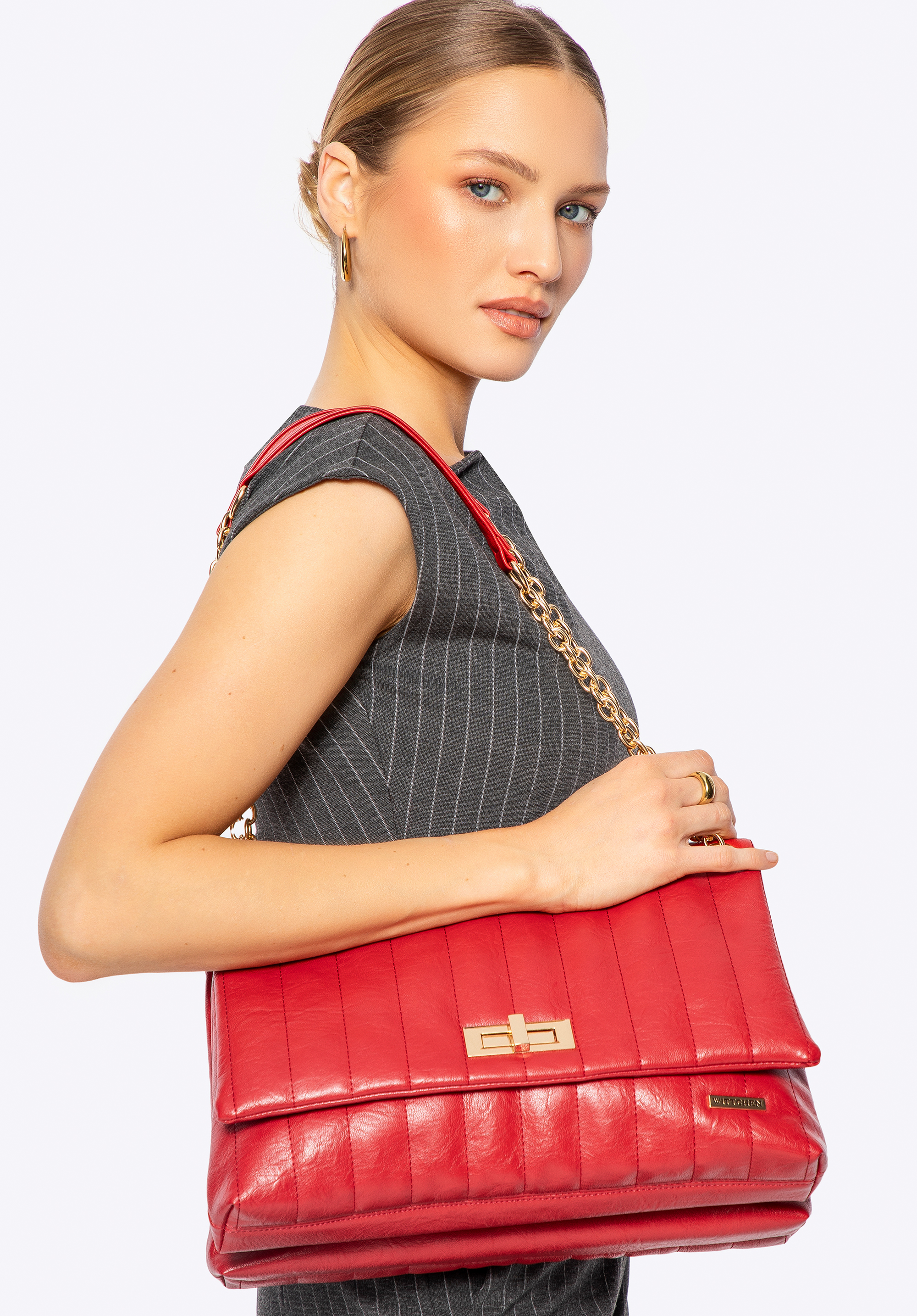 Veľká dámska taška s chlopňou z umelej kože, červená, 100-4Y-418-3, Obrázok 1