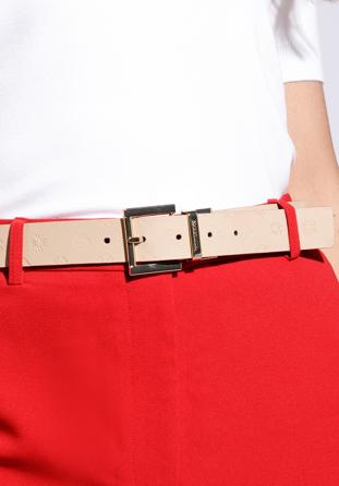 Dámský oboustranný kožený pásek s vyraženým logem, červeno-béžová, 96-8D-802-9-L, Obrázek 1