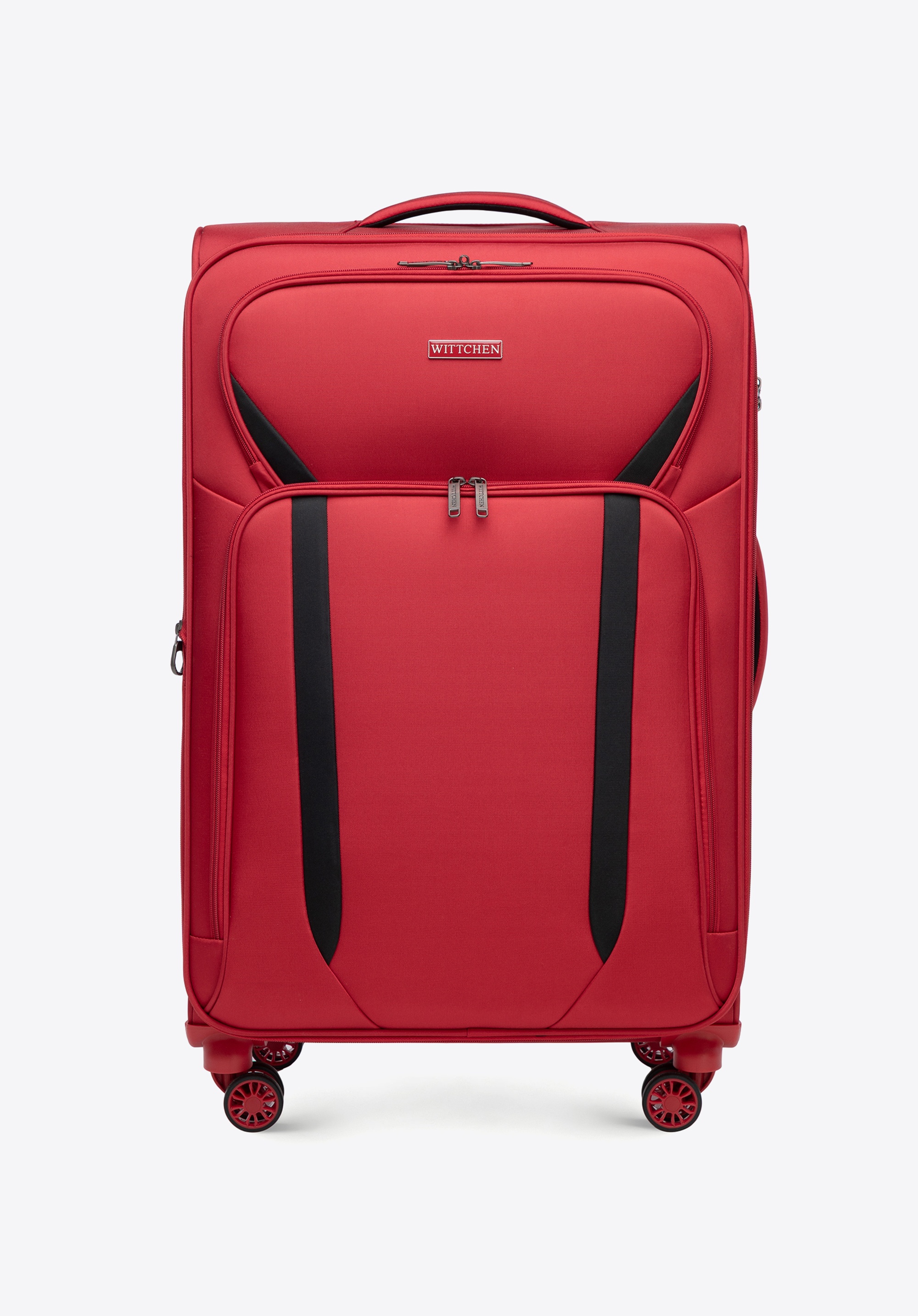 Velký dvoubarevný kufr s měkkou bočnicí, červeno-černá, 56-3S-183-30, Obrázek 1