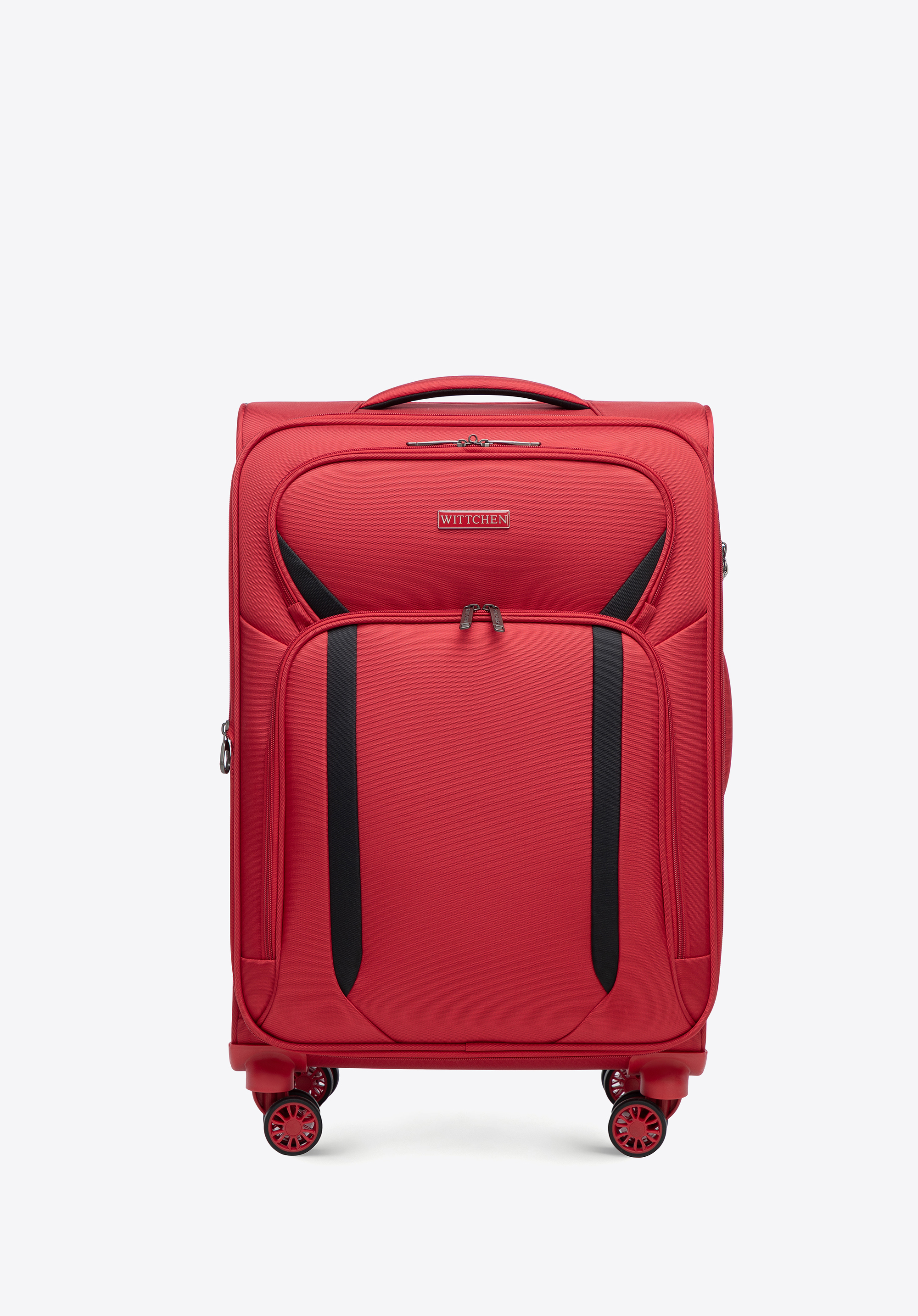 Dvojfarebný kufor strednej veľkosti s mäkkou bočnou stranou, červeno-čierna, 56-3S-182-30, Obrázok 1