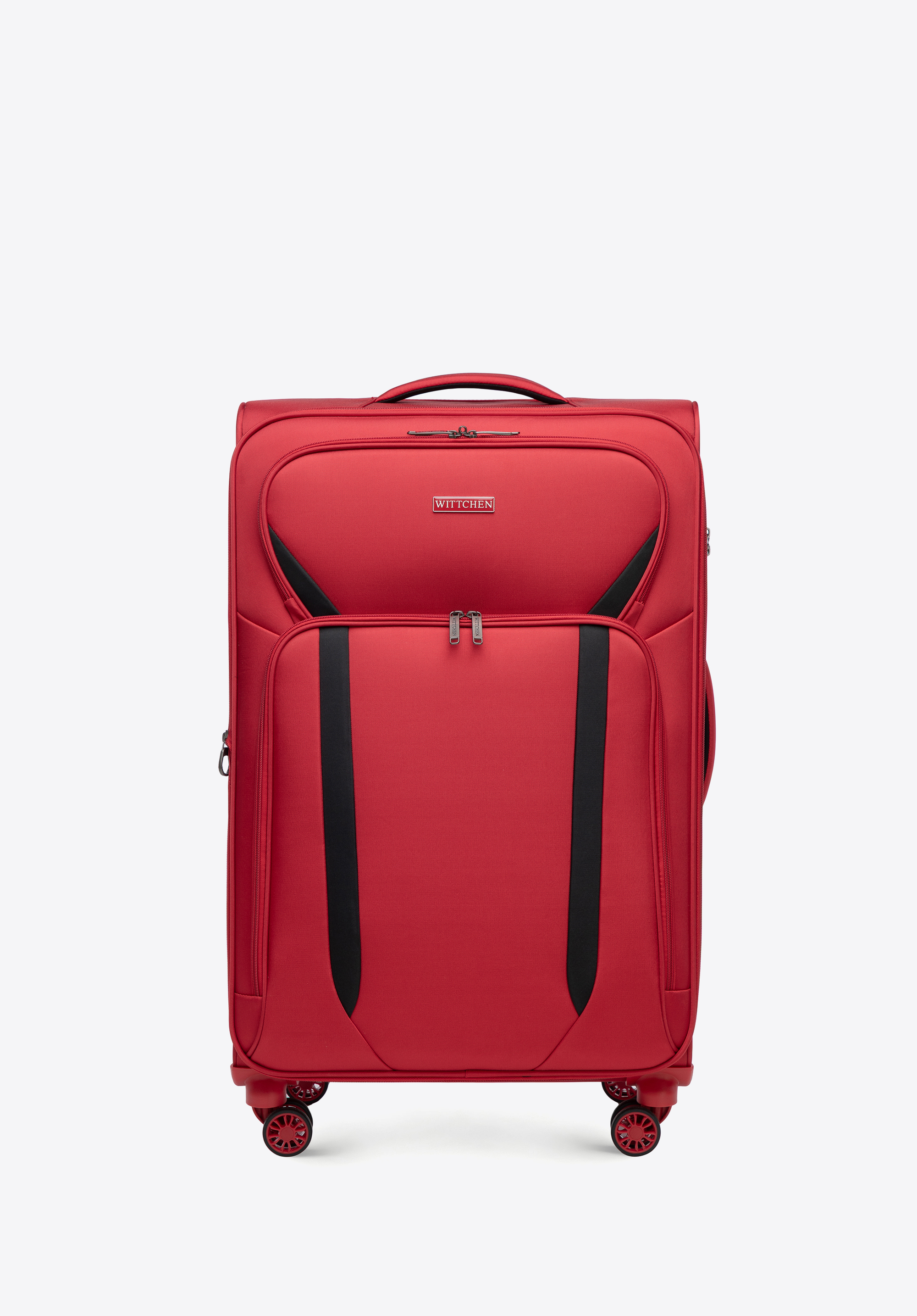 Veľký dvojfarebný kufor s mäkkými bočnicami, červeno-čierna, 56-3S-183-30, Obrázok 1