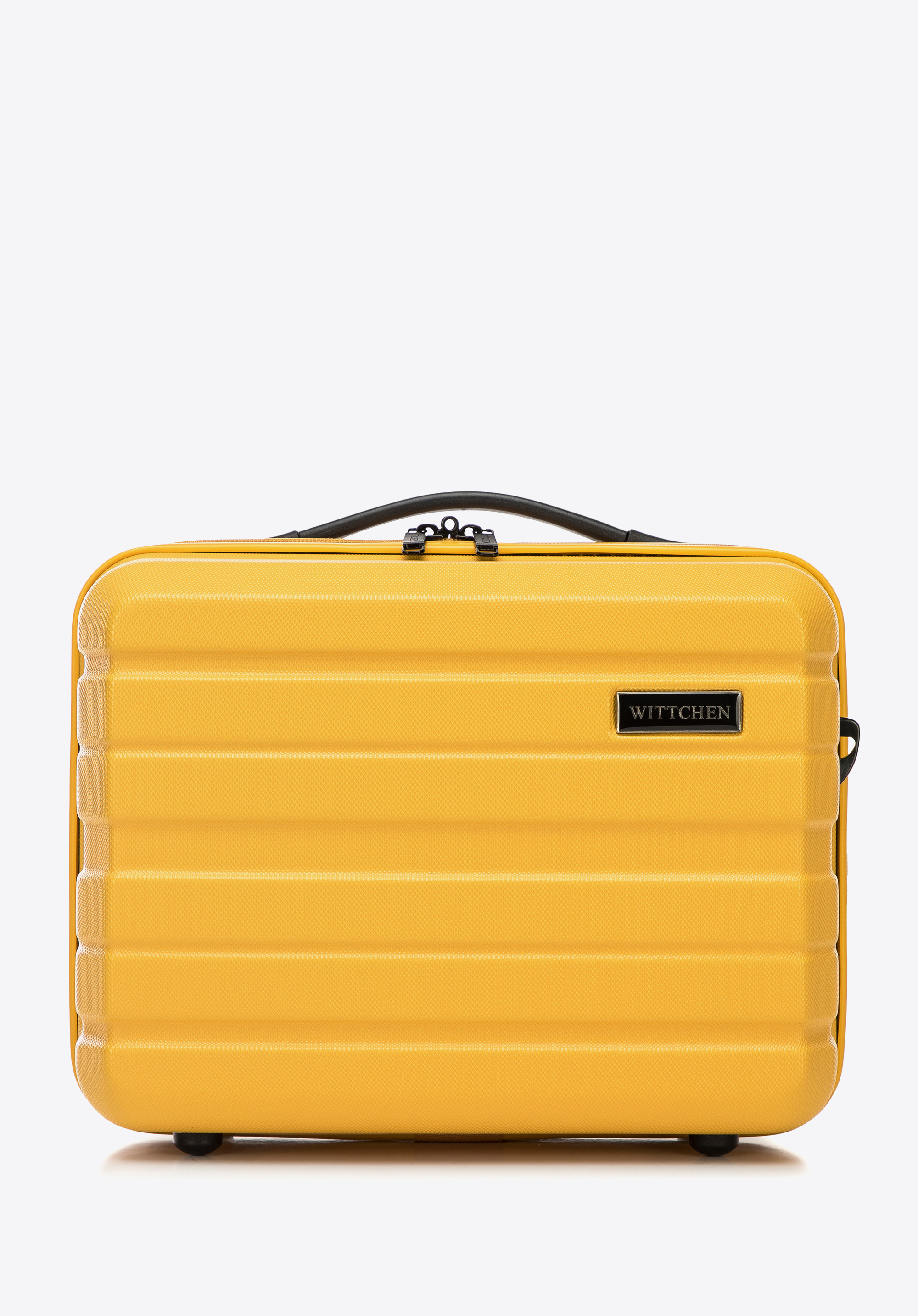 Cestovní žlutá kosmetická taška z ABS s vodorovnými pruhy