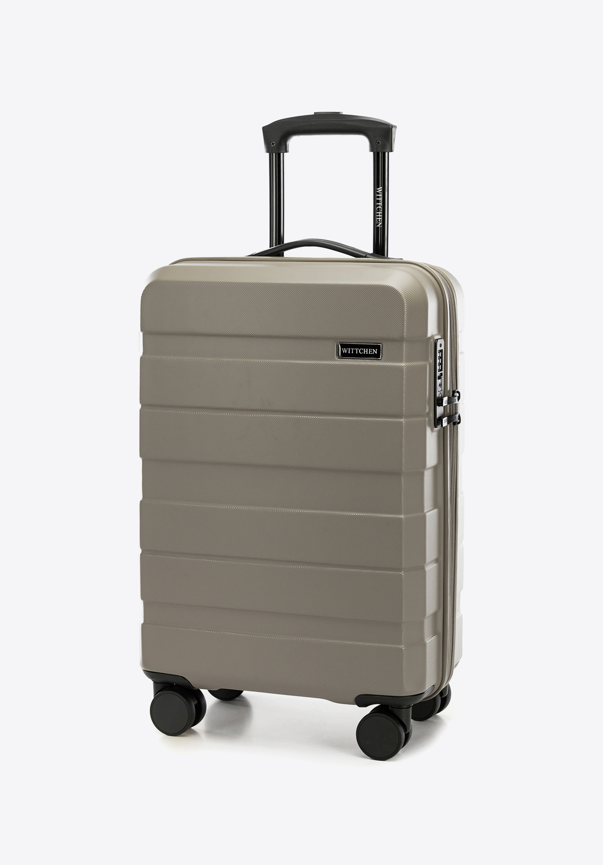 Kabinenkoffer aus ABS mit horizontalen Streifen, beigegrau, 56-3A-101-86, Bild 1