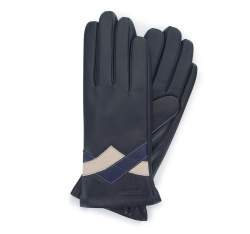 Женские кожаные перчатки контрастного цвета, черно-синий, 39-6-645-GC-L, Фотография 1