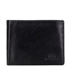 Кожаный мужской кошелек с откидной панелью, черный, 21-1-046-10, Фотография 1
