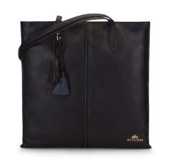 Кожаная сумка-шоппер с двухцветными кисточками, черный, 93-4E-200-1N, Фотография 1