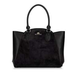 Кожаная сумка-тоут с замшевой вставкой, черный, 92-4E-618-1, Фотография 1