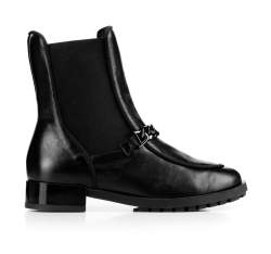 Кожаные ботинки с резинкой по бокам и цепочкой, черный, 93-D-801-1-38, Фотография 1