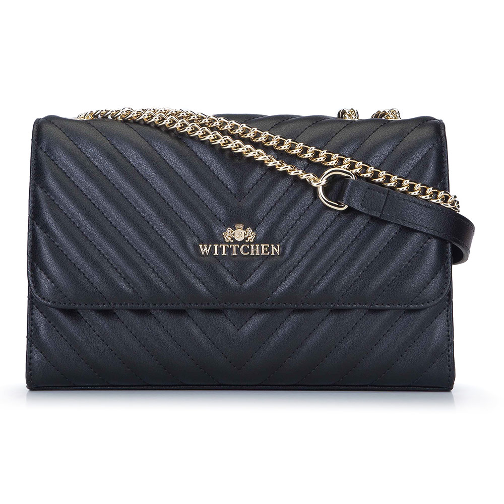 

Женская кожаная сумка через плечо с диагональной прострочкой и цепочкой, Черный