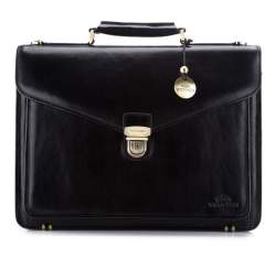 Кожаный портфель с карманом, черный, 21-3-145-1, Фотография 1