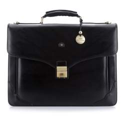 Кожаный портфель с вырезанным клапаном, черный, 39-3-012-1, Фотография 1