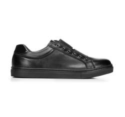Женские кожаные кроссовки на резинке, черный, 92-D-351-1-38, Фотография 1