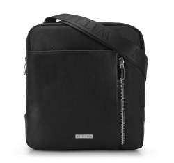 Мужская сумка через плечо с карманом из экокожи большая, черный, 94-4P-001-1, Фотография 1