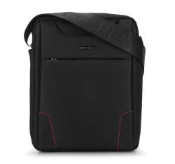 Мужская сумка через плечо с красными деталями, черный, 94-4P-200-1, Фотография 1
