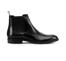 Мужские ботинки челси из кожи с перфорацией, черный, 93-M-918-1-44, Фотография 1